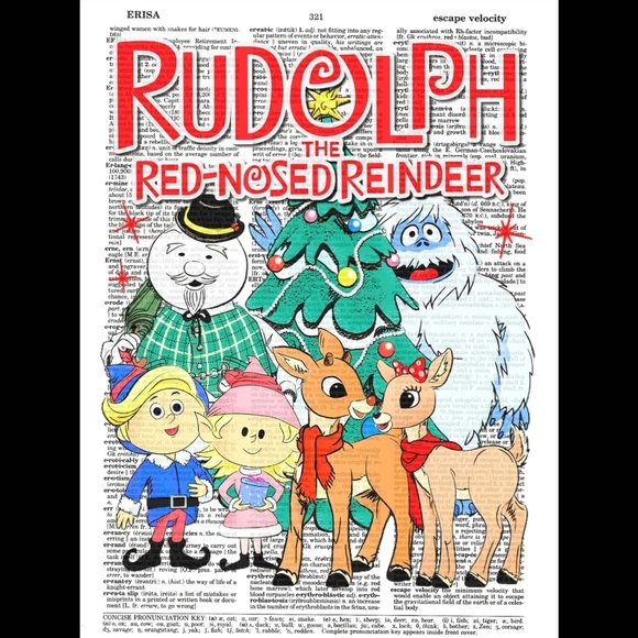 Rudolph Red Nosed Reindeer Retro Christmas Vintage Dictionary Art Pri… - Picture 3 of 5